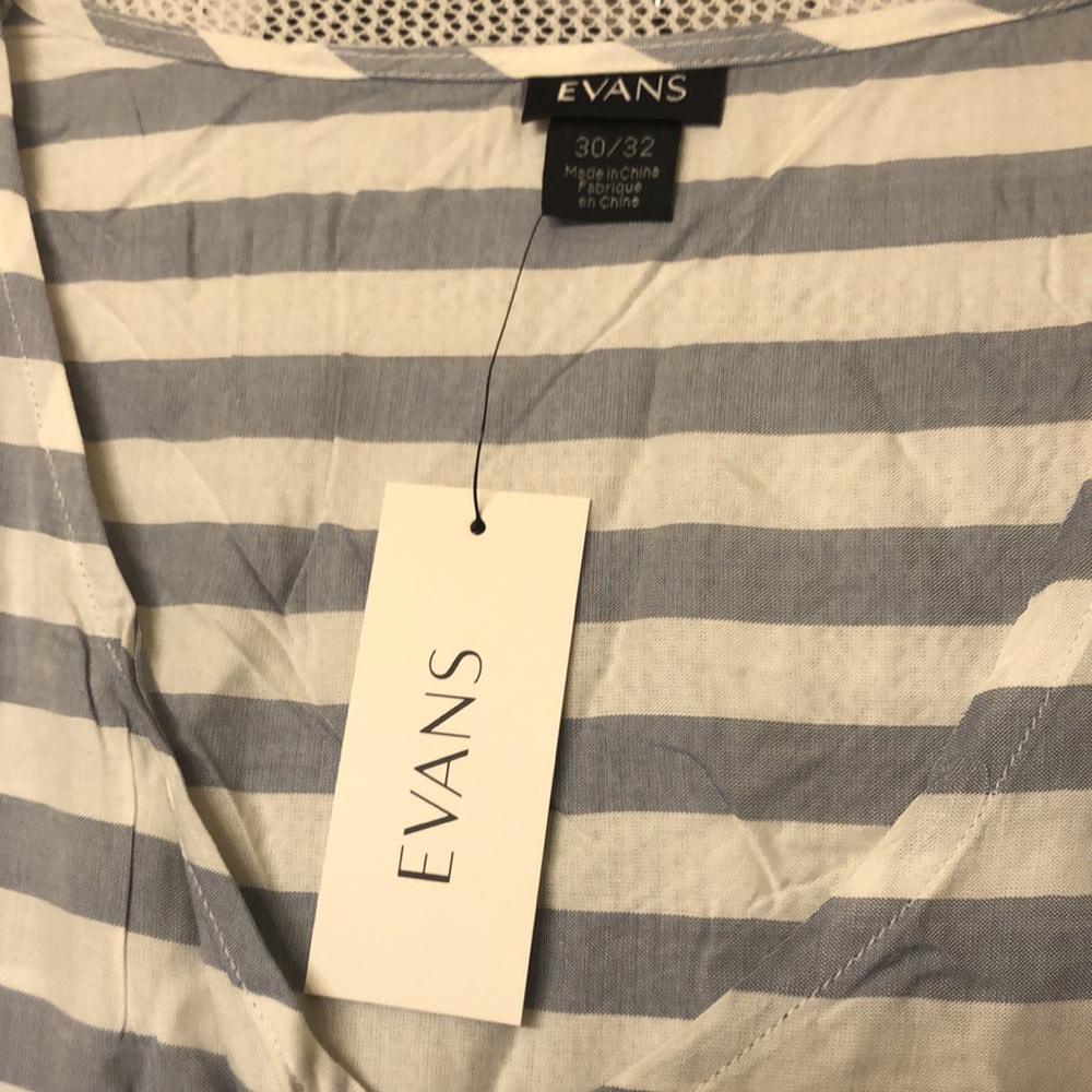 Evans Avenue 30/32 Hattie Stripe Top Tunic Blue White Ruffle Preppy Feminine - Picture 5 of 6